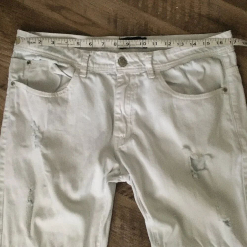 Uh Denim White Distressed Pintuck Stretch Skinny Jeans Size 32 - Picture 12 of 16